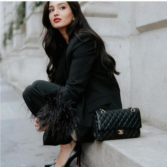 ZARA BLACK STRAIGHT CUT FEATHER BLAZER - Picture 10 of 10